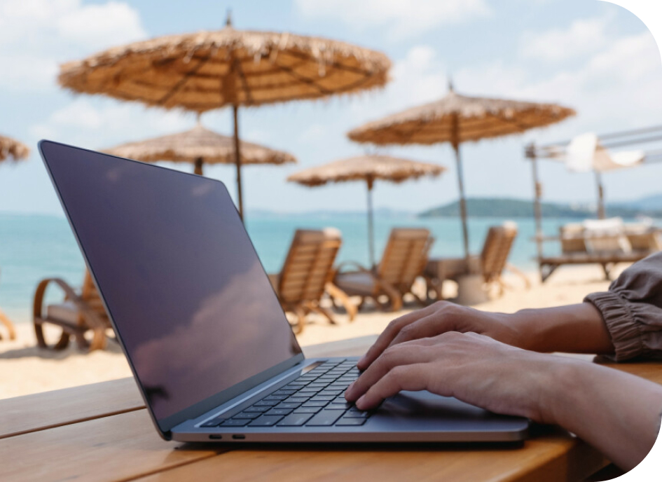 laptop at beach